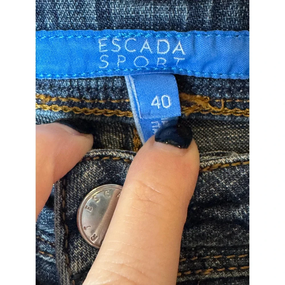 Escada Sport Jeans‎ Women Medium Blue Denim Flare Leg Kate Leather Logo Preppy